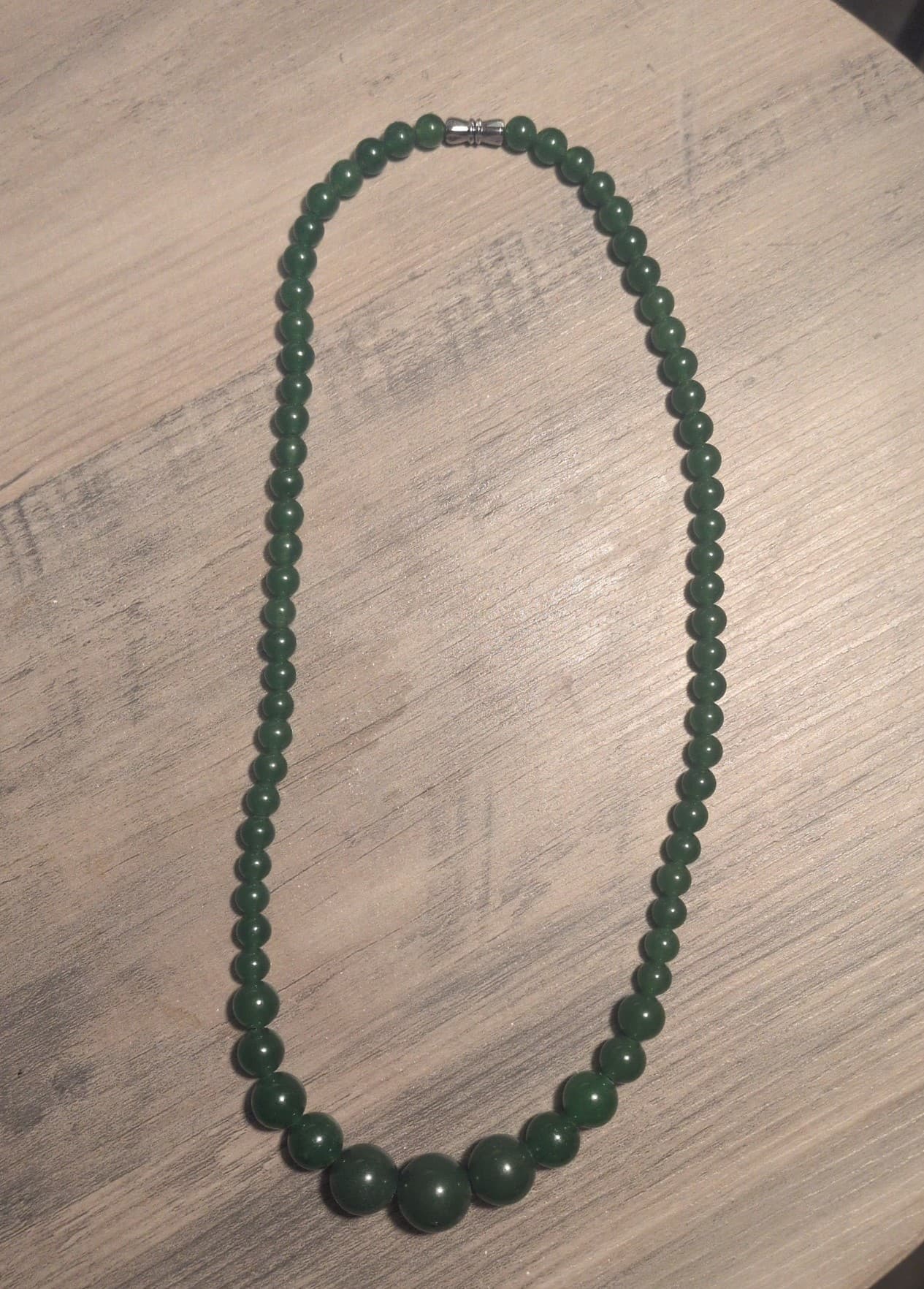 Nephrite Jade 18 inch Single-Strand Beaded Necklace with a clasp. - Thumbnail 3