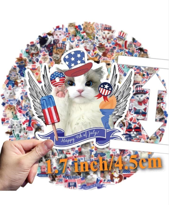Red and White And Blue Patriotic Cat Sticker Pack Of 30 - Thumbnail 6