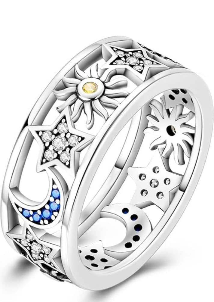 Celestial sterling silver ring with Sun Moon & star - Image 1