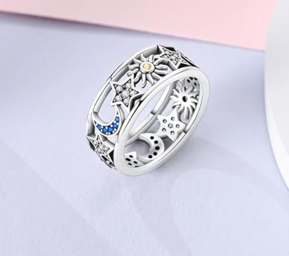 Celestial sterling silver ring with Sun Moon & star - Thumbnail 2