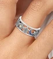 Celestial sterling silver ring with Sun Moon & star - Thumbnail 3