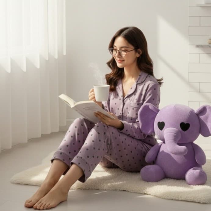 Luxury 100% Cotton Heart Print Pajama Set - High-End Button Down Sleepwear - New - Thumbnail 4