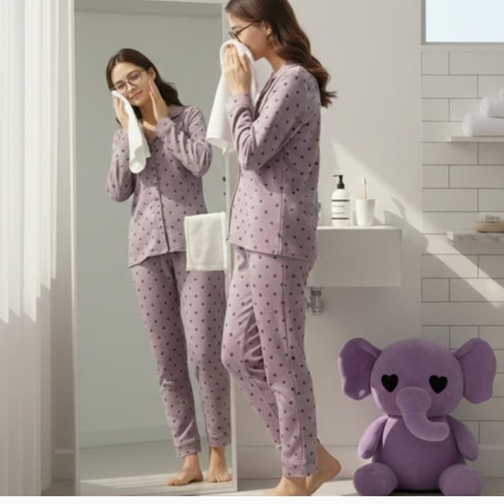 Luxury 100% Cotton Heart Print Pajama Set - High-End Button Down Sleepwear - New - Thumbnail 7