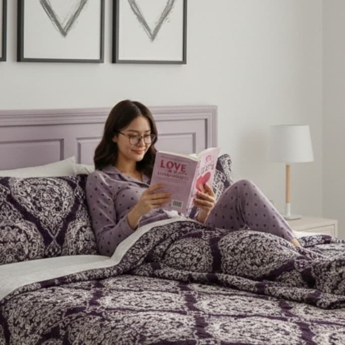 Luxury 100% Cotton Heart Print Pajama Set - High-End Button Down Sleepwear - New - Thumbnail 8