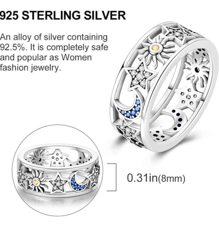 Celestial sterling silver ring with Sun Moon & star - Thumbnail 4
