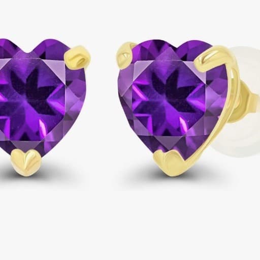 Solid 925 Sterling Silver Gold Plated 6mm Heart Genuine Birthstone Stud Earrings - Image 1