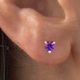 Solid 925 Sterling Silver Gold Plated 6mm Heart Genuine Birthstone Stud Earrings - Thumbnail 3