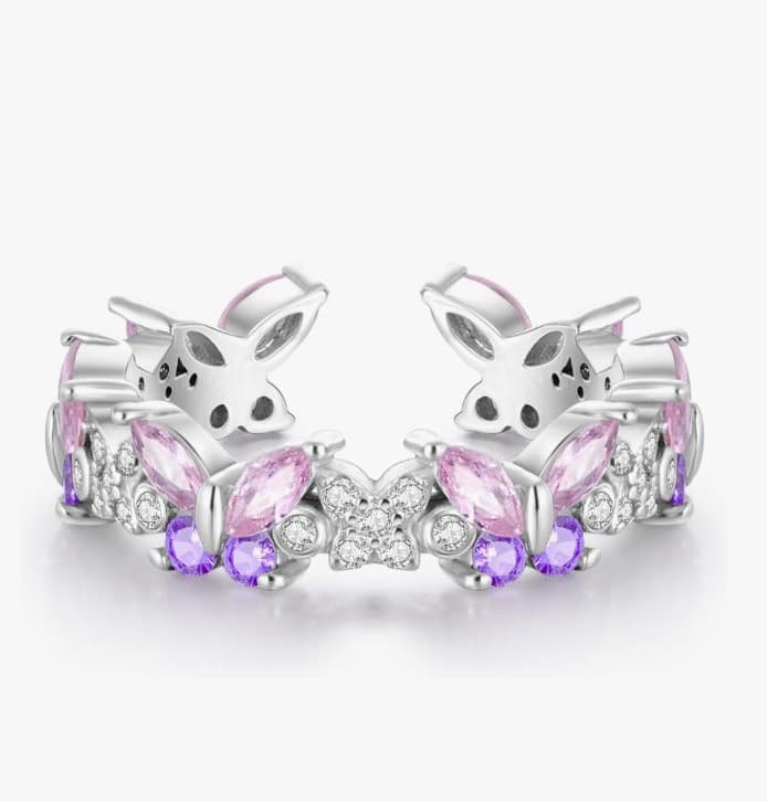 Pink & purple butterfly 925 Sterling Silver Rings size 8 - Thumbnail 2