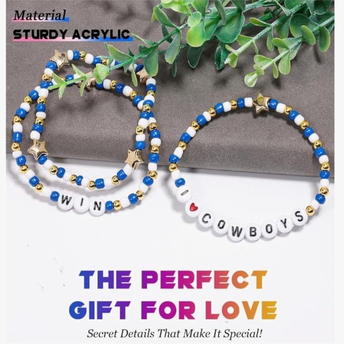 Dallas Cowboys Merch Inspired Bracelets 3 Pcs Stackable Stretch Beaded Bracelet - Thumbnail 8