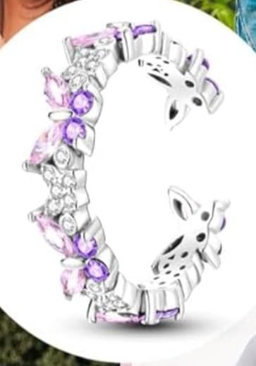 Pink & purple butterfly 925 Sterling Silver Rings size 8 - Thumbnail 5