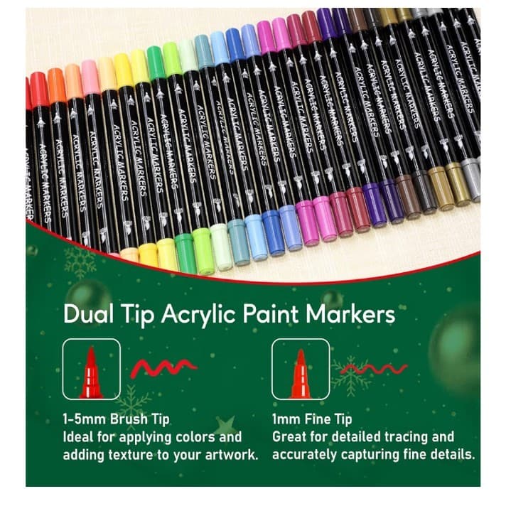 Recheel 30Colors Acrylic Paint Markers, Dual Tip Fine &Brush Tips for Detail Art - Thumbnail 3