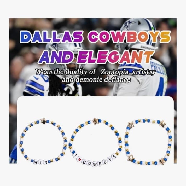 Dallas Cowboys Merch Inspired Bracelets 3 Pcs Stackable Stretch Beaded Bracelet - Thumbnail 5