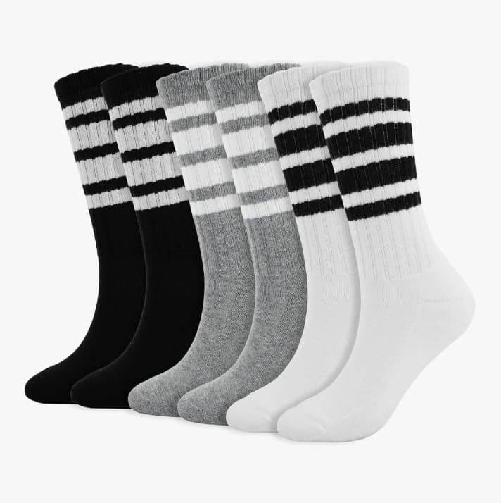Striped Crew Socks Women - Retro Novelty Socks - Stretchy Casual Athletic Cotton - Thumbnail 6