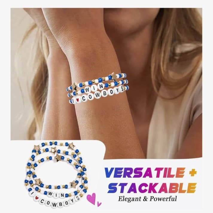 Dallas Cowboys Merch Inspired Bracelets 3 Pcs Stackable Stretch Beaded Bracelet - Thumbnail 4