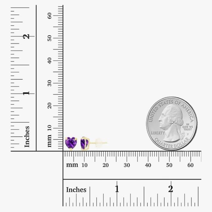 Solid 925 Sterling Silver Gold Plated 6mm Heart Genuine Birthstone Stud Earrings - Thumbnail 4