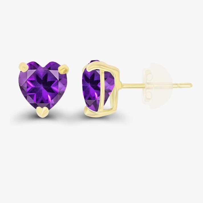 Solid 925 Sterling Silver Gold Plated 6mm Heart Genuine Birthstone Stud Earrings - Thumbnail 2