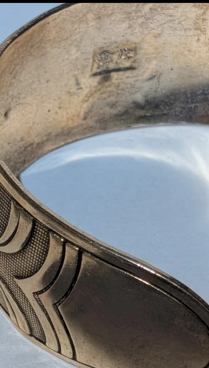 36.46g Pure 999 Fine Silver Chinese Fish & Lotus Cuff Wenyin Mark 纹银 Prosperity - Thumbnail 2