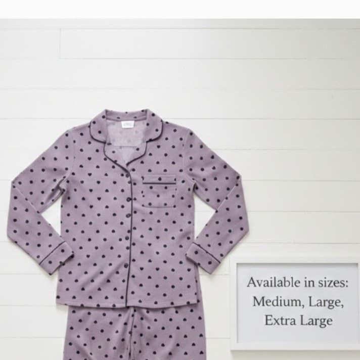 Luxury 100% Cotton Heart Print Pajama Set - High-End Button Down Sleepwear - New - Thumbnail 9