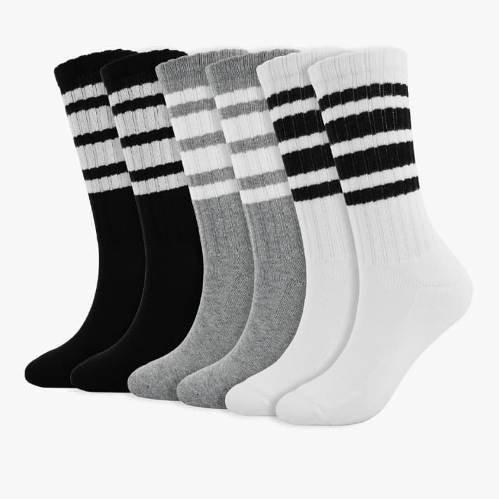 Striped Crew Socks Women - Retro Novelty Socks - Stretchy Casual Athletic Cotton - Image 1