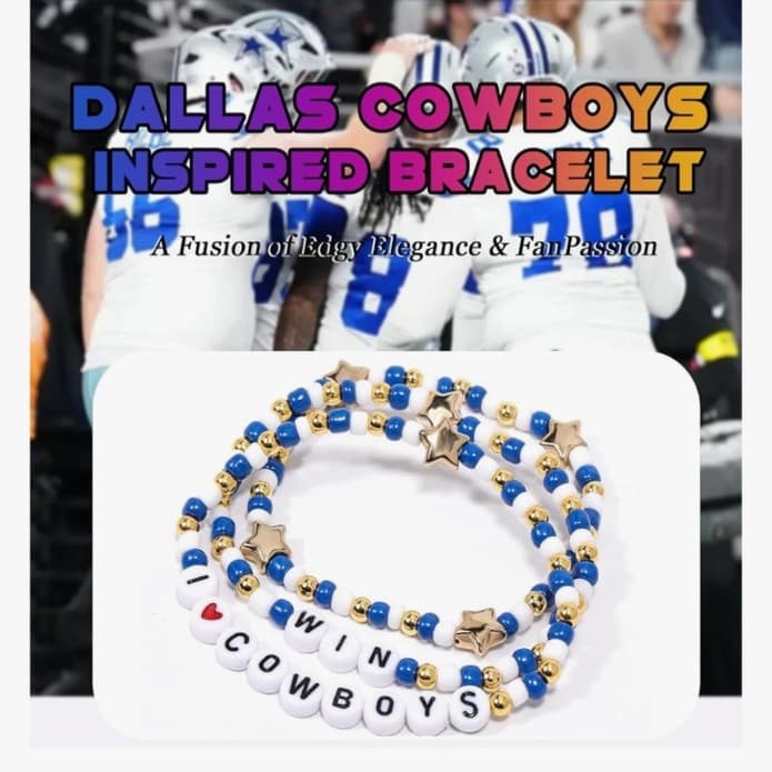Dallas Cowboys Merch Inspired Bracelets 3 Pcs Stackable Stretch Beaded Bracelet - Thumbnail 2