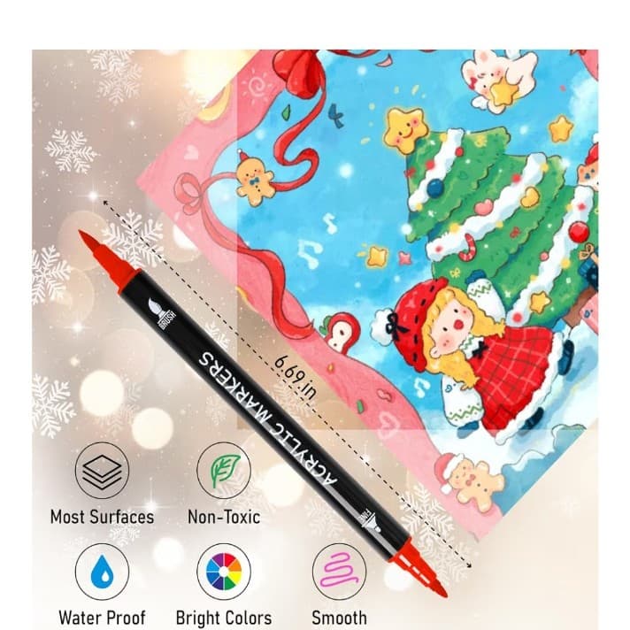 Recheel 30Colors Acrylic Paint Markers, Dual Tip Fine &Brush Tips for Detail Art - Thumbnail 4