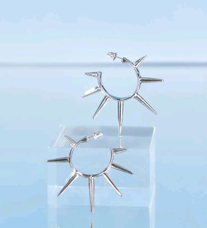 Silver Spiked Hoop Earrings - Image 1
