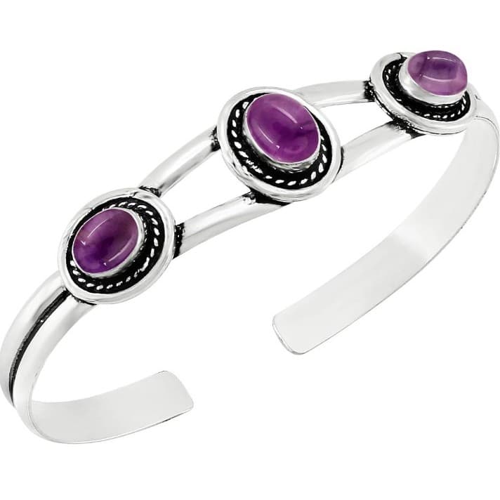 Elegant Sterling Silver & Amethyst Women's Cuff Bracelet - Image 1