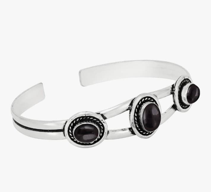 Vintage Inspired Style Sterling Silver and Black Onyx Bracelet CUFF bracelet - Thumbnail 2