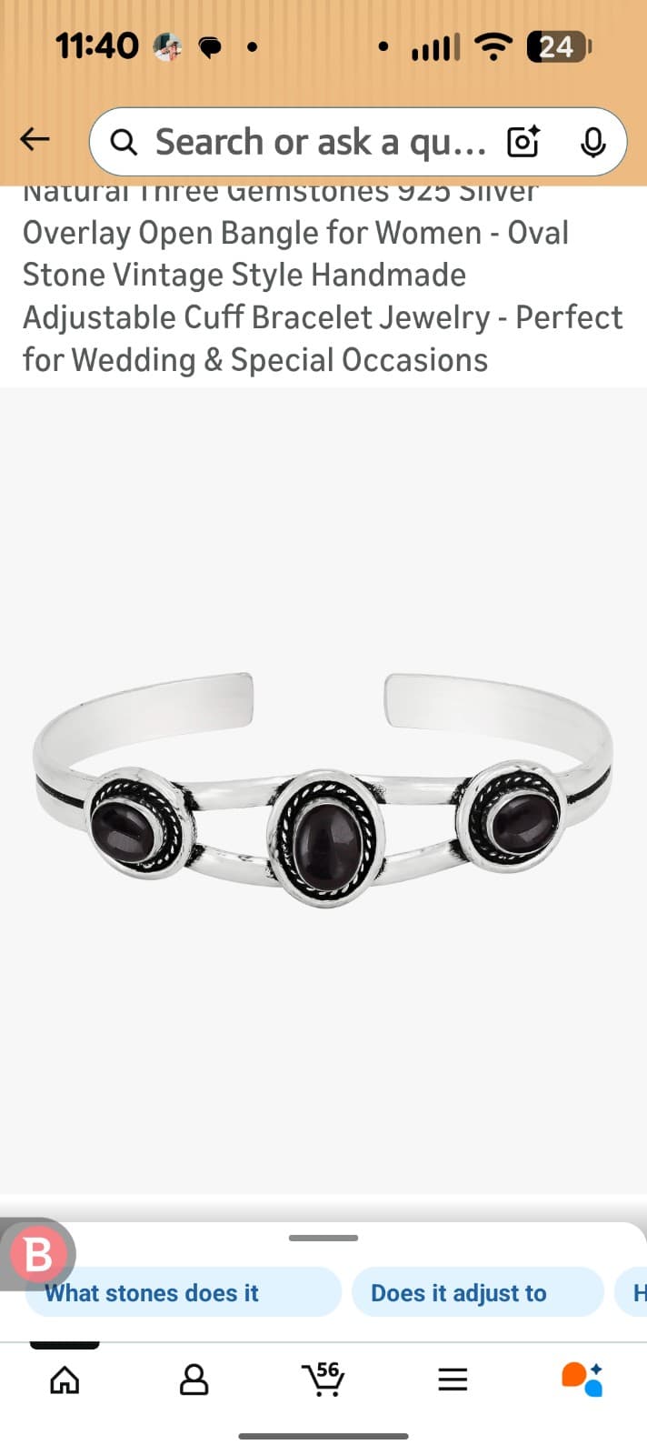 Vintage Inspired Style Sterling Silver and Black Onyx Bracelet CUFF bracelet - Thumbnail 3