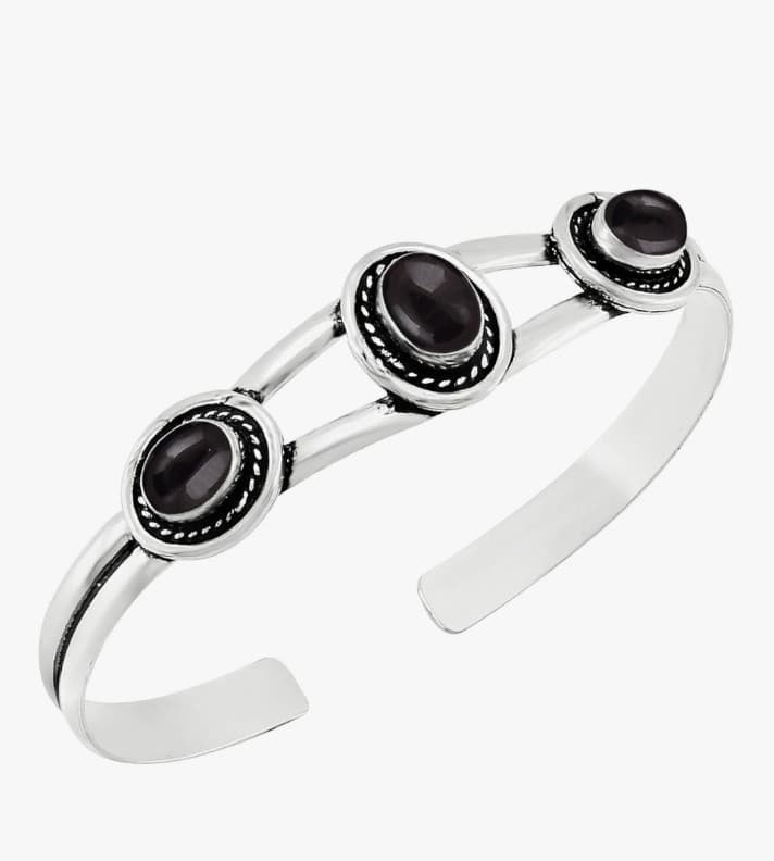 Vintage Inspired Style Sterling Silver and Black Onyx Bracelet CUFF bracelet - Image 1