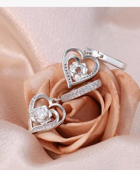 Sterling silver 925 heart earrings - Thumbnail 5