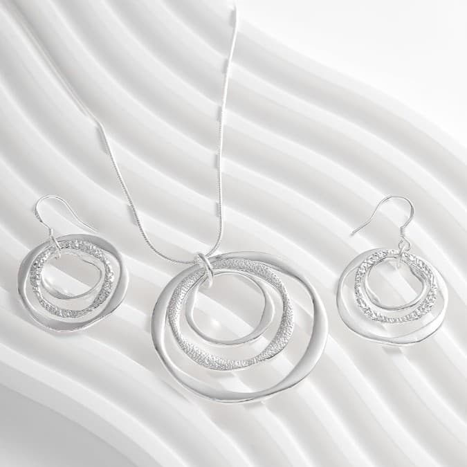 Sterling silver 925 necklace and earrings set comes with velvet Gift pouch - Thumbnail 3