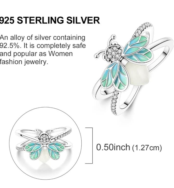 Sterling silver Firefly ring size 8 comes with gift bag - Thumbnail 5