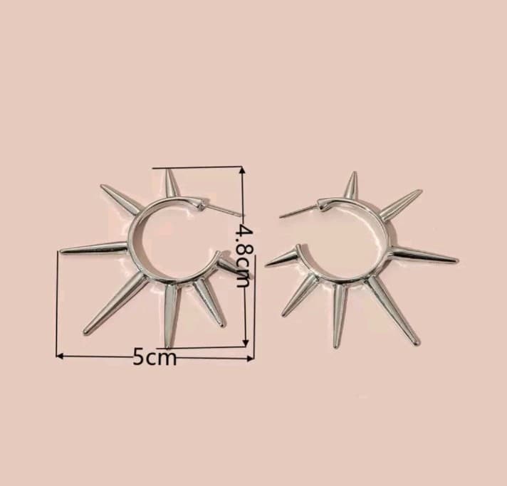 Silver Spiked Hoop Earrings - Thumbnail 3