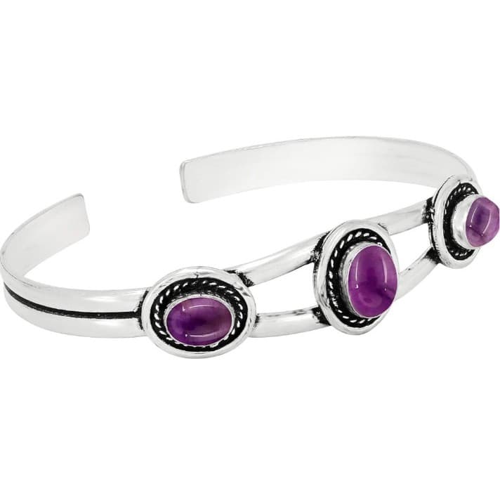 Elegant Sterling Silver & Amethyst Women's Cuff Bracelet - Thumbnail 2