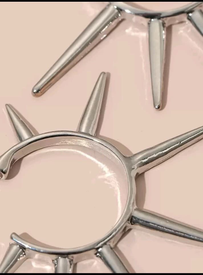Silver Spiked Hoop Earrings - Thumbnail 5