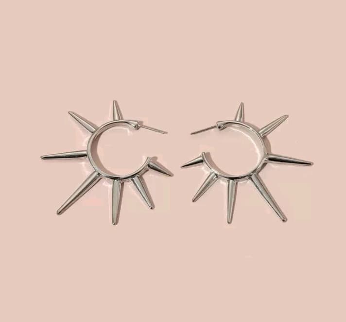 Silver Spiked Hoop Earrings - Thumbnail 2