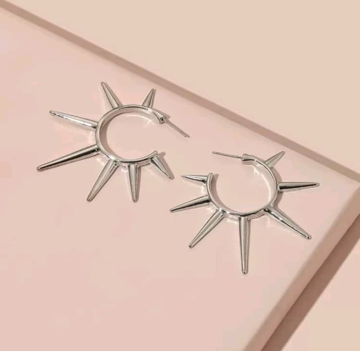 Silver Spiked Hoop Earrings - Thumbnail 4