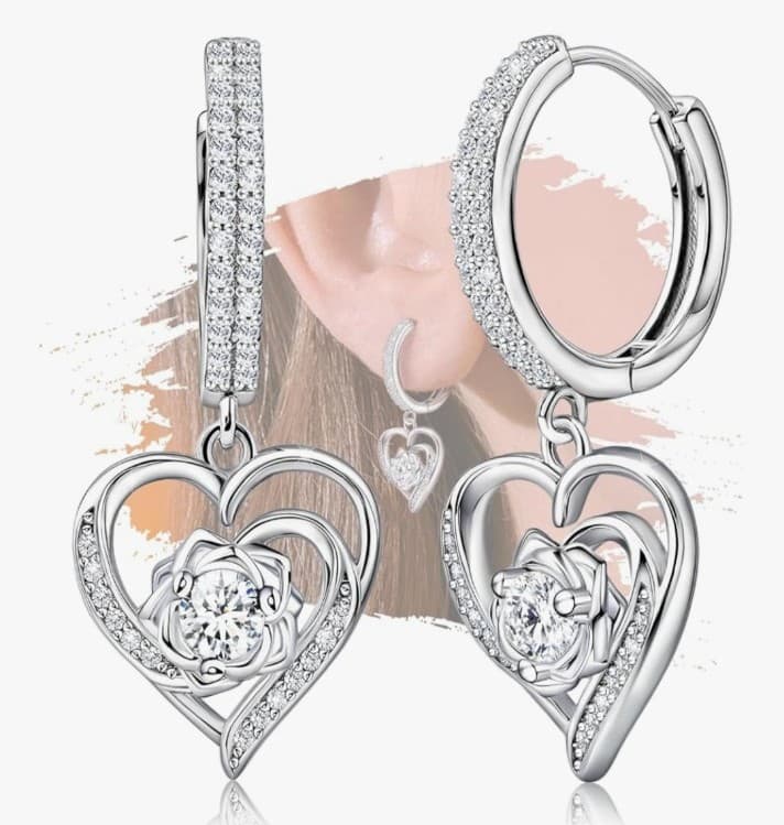 Sterling silver 925 heart earrings - Image 1