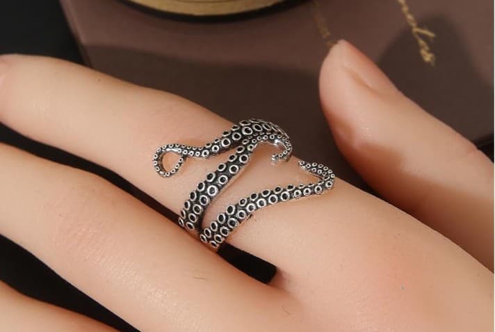 Octopus Wraparound Ring sterling silver size for men or women - Thumbnail 2
