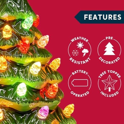 Joiedomi 7" Ceramic Christmas Tree with Gift Box, Mini Prelit Tabletop Christmas - Thumbnail 4