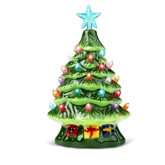Joiedomi 7" Ceramic Christmas Tree with Gift Box, Mini Prelit Tabletop Christmas - Thumbnail 9