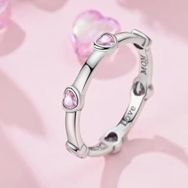 Get your daughter a Valentine's 925 Glitter Pink Heart Ring 7/8 comes w/ giftbag - Thumbnail 2