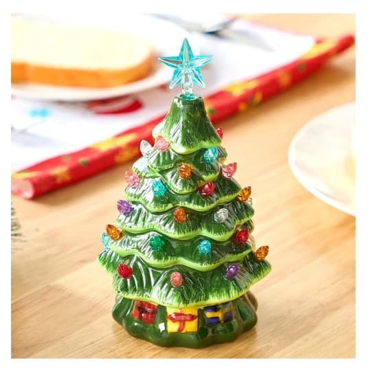 Joiedomi 7" Ceramic Christmas Tree with Gift Box, Mini Prelit Tabletop Christmas - Thumbnail 2