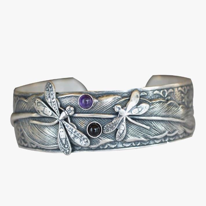 Antique Sterling Silver Bohemian/Navajo Dragonfly Cuff Bracelet - Thumbnail 3