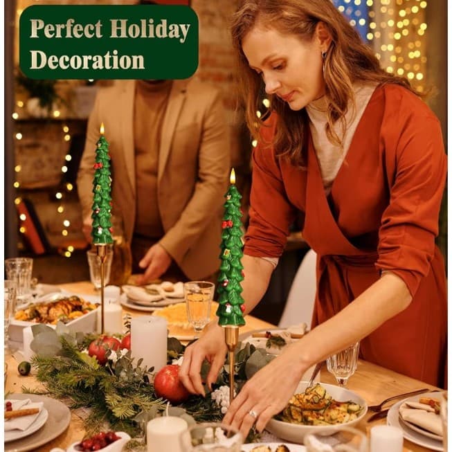 4Pcs X-MAS Tree Flameless Taper Candles w/ Remote & Timer,LED Candles REAL WAX - Thumbnail 8