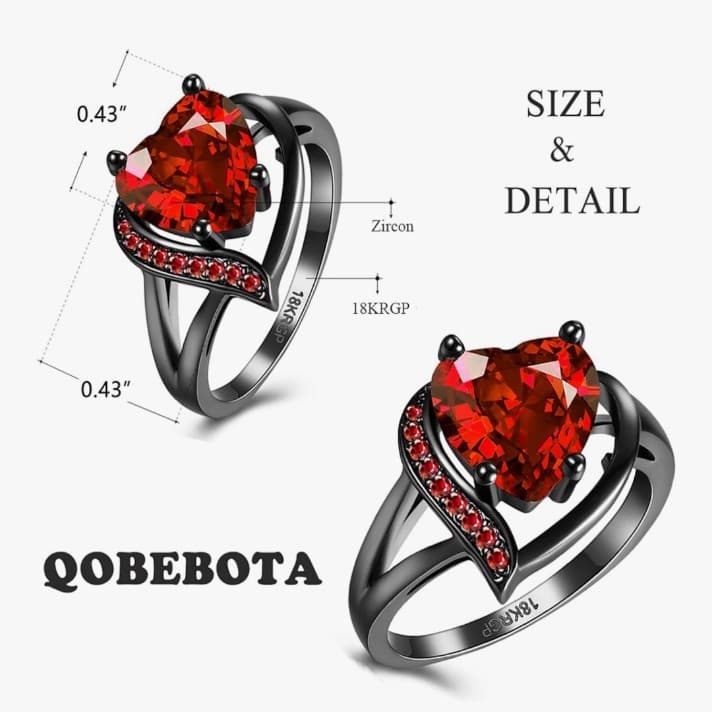 Gothic Valentine's 18 k gold plated heart ring size 9 / 8 / 7 - Thumbnail 3