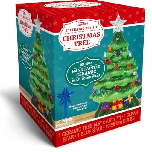 Joiedomi 7" Ceramic Christmas Tree with Gift Box, Mini Prelit Tabletop Christmas - Thumbnail 8