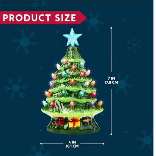 Joiedomi 7" Ceramic Christmas Tree with Gift Box, Mini Prelit Tabletop Christmas - Thumbnail 3