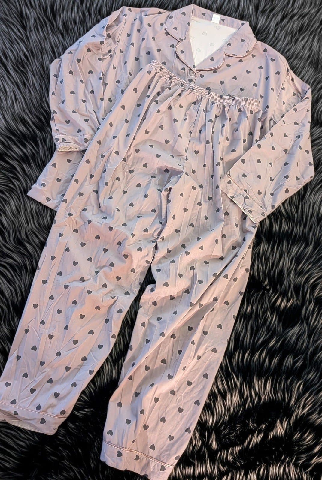 Cotton Flannel Valentine's Pajamas Light Purple With Dark Purple Hearts size XL - Thumbnail 2